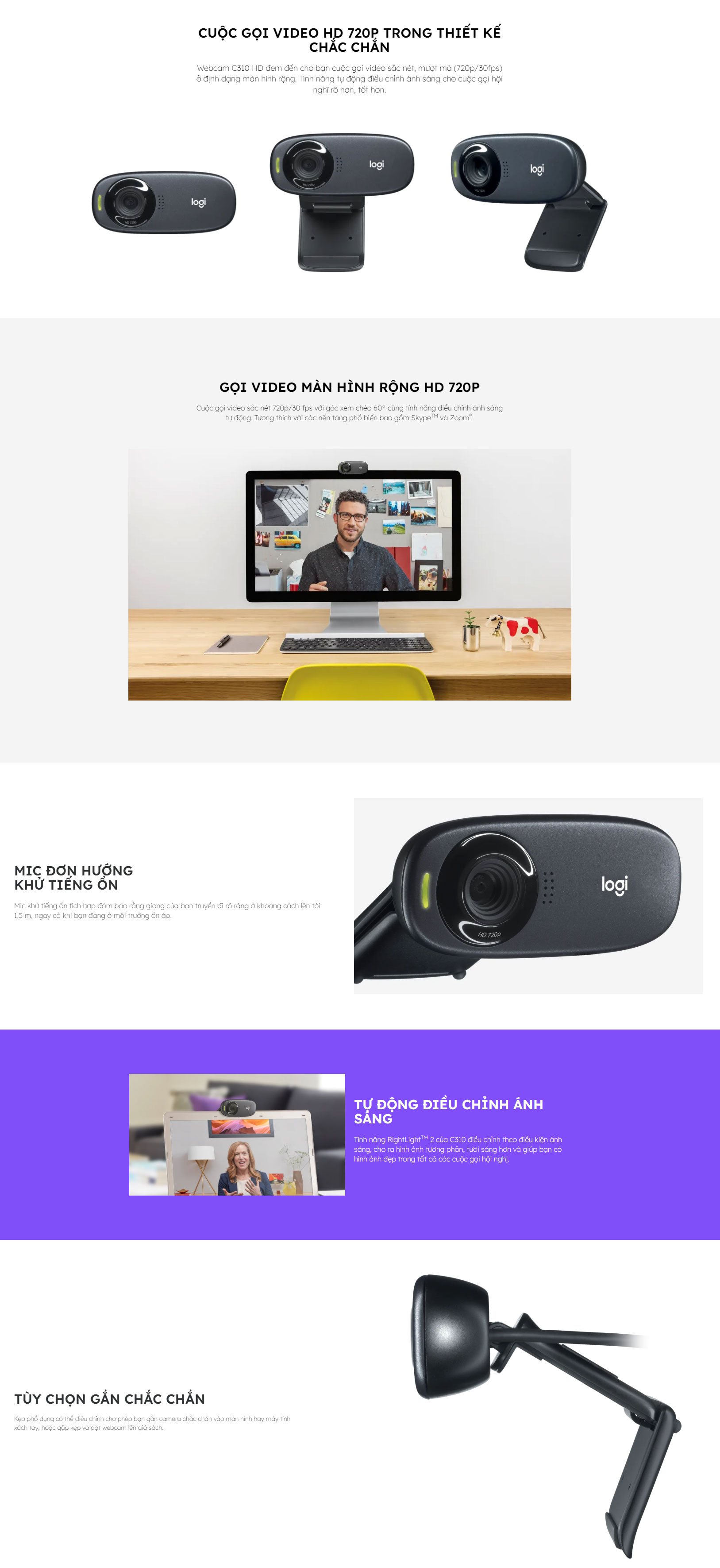 Webcam Logitech Brio 500  màu trắng USBC Full HD 1080p  CPN Việt Nam