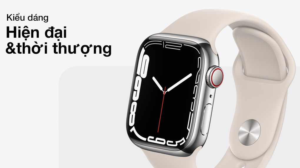 Apple Watch 7 41mm (4G) viền thép bạc dây cao su Trắng - Chính hãng  (MKHW3VN/A)